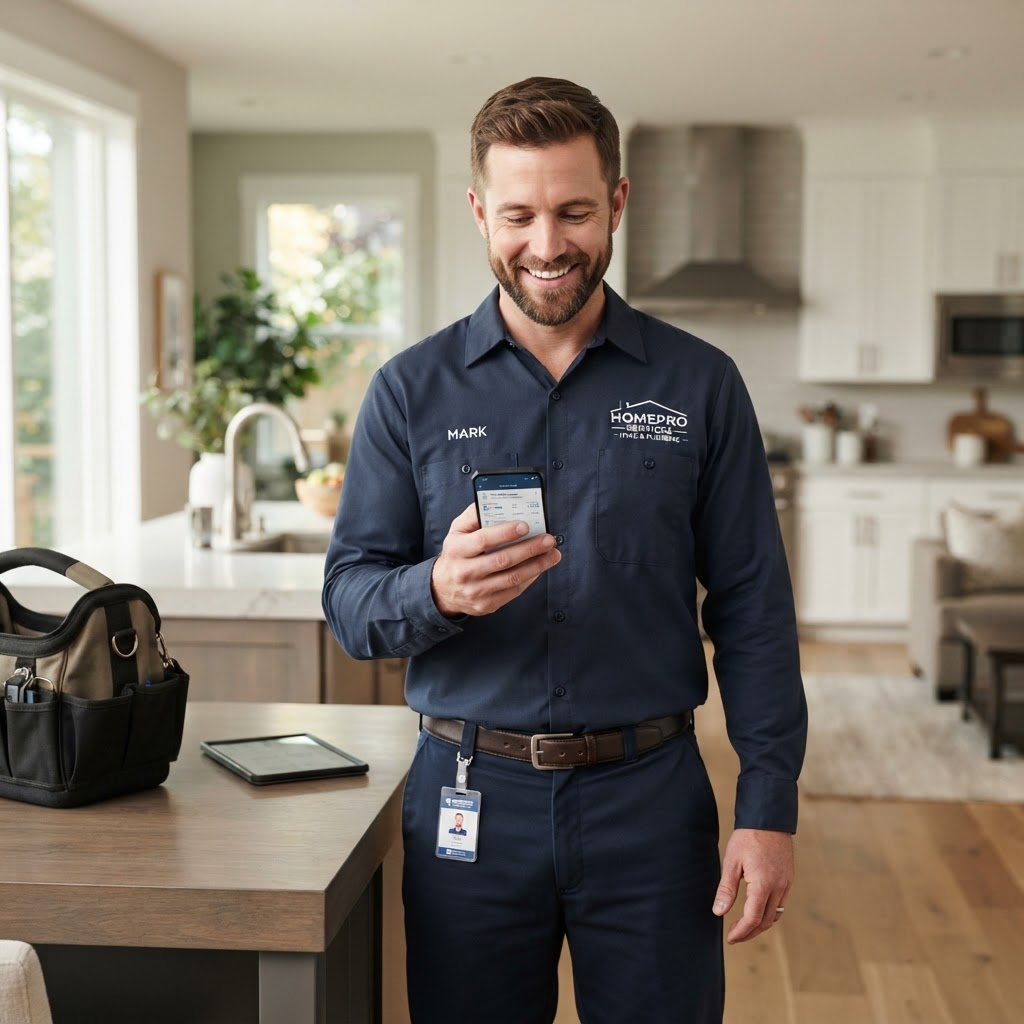 HVAC technician reviewing booked jobs on a smartphone
